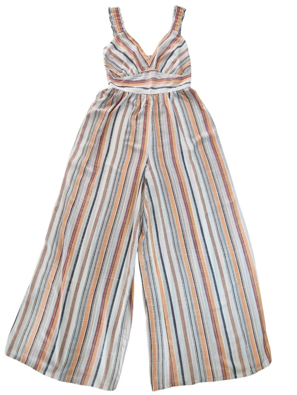 Striped Cotton Rayon Pull on Wide Leg Jumpsuit Size M